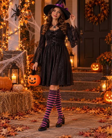 Patterned Compression Socks Knee High 6 Pair Set - Colorful Stripe Mix Halloween cosplay model scene