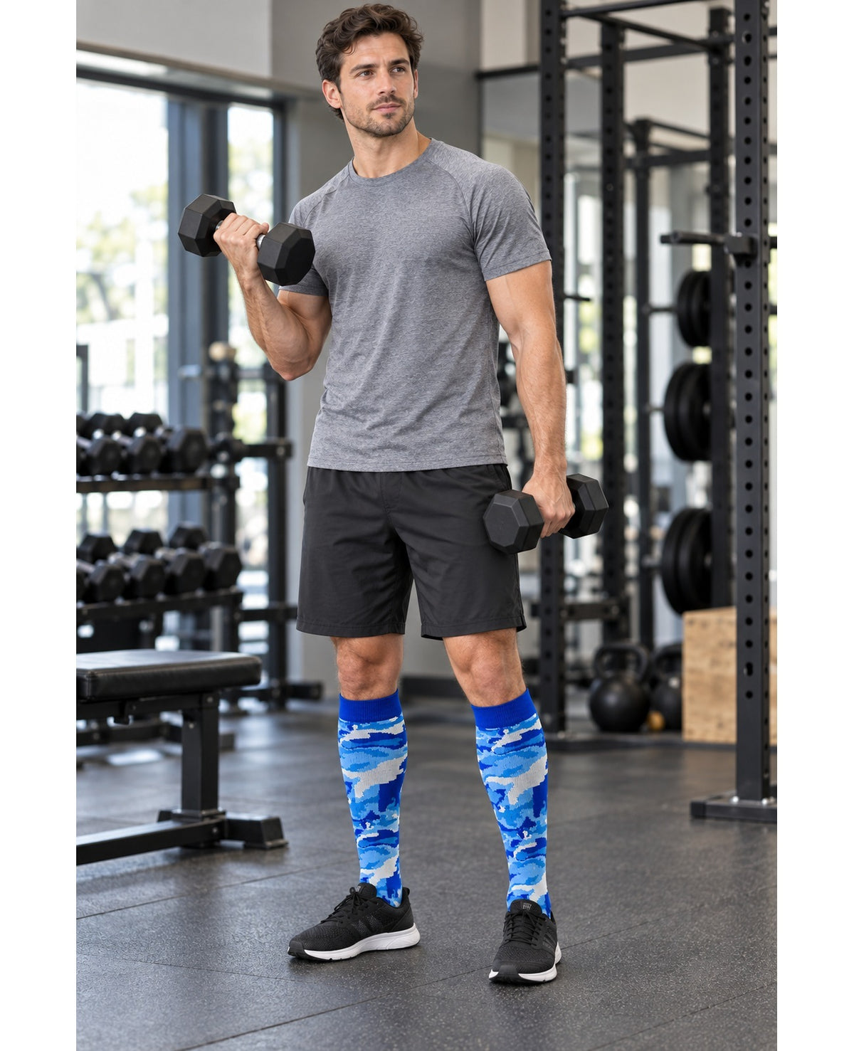 Patterned Compression Socks Knee High 6 Pair Set - Everyday Botanical Mix male model gym workout scene