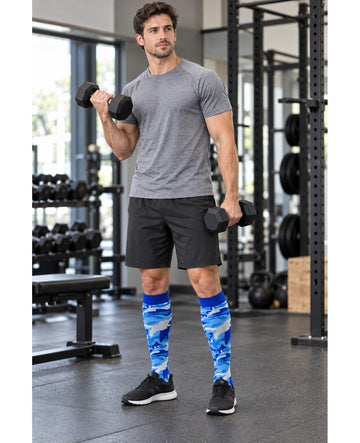 Patterned Compression Socks Knee High 6 Pair Set - Everyday Botanical Mix male model gym workout scene