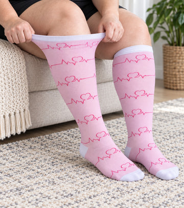 Plus Size Extra Wide Compression Socks 4 Pair Bundle - Pulse Pattern - knee-high wide-calf opening stretch demonstration