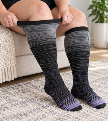 Plus Size Extra Wide Compression Socks 4 Pair Bundle - Fine Thread - knee-high wide-calf opening stretch demonstration