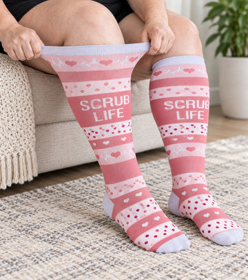 Plus Size Wide Calf Compression Socks 8 Pair Bundle - Pattern Set 01 - knee-high wide-calf opening stretch demonstration