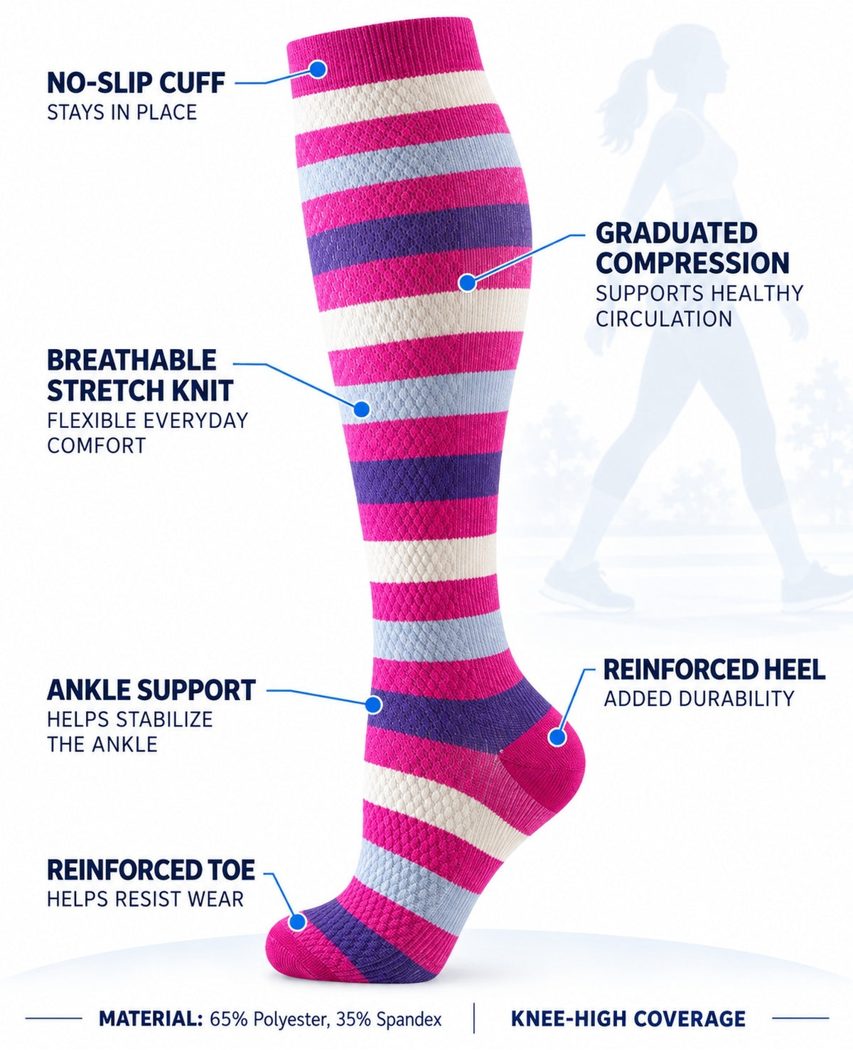 Patterned Compression Socks Knee High 6 Pair Set - Colorful Floral Mix approved structure and function