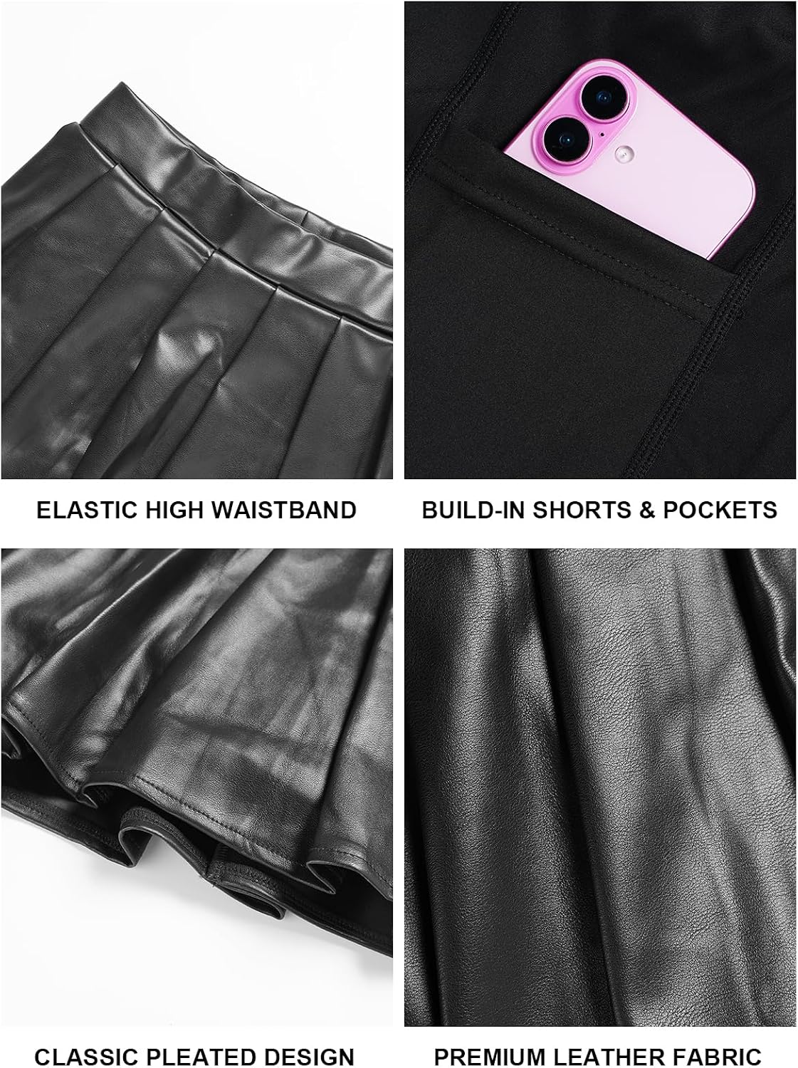 Moon Wood Black Faux Leather Pleated Mini Skort - view 5