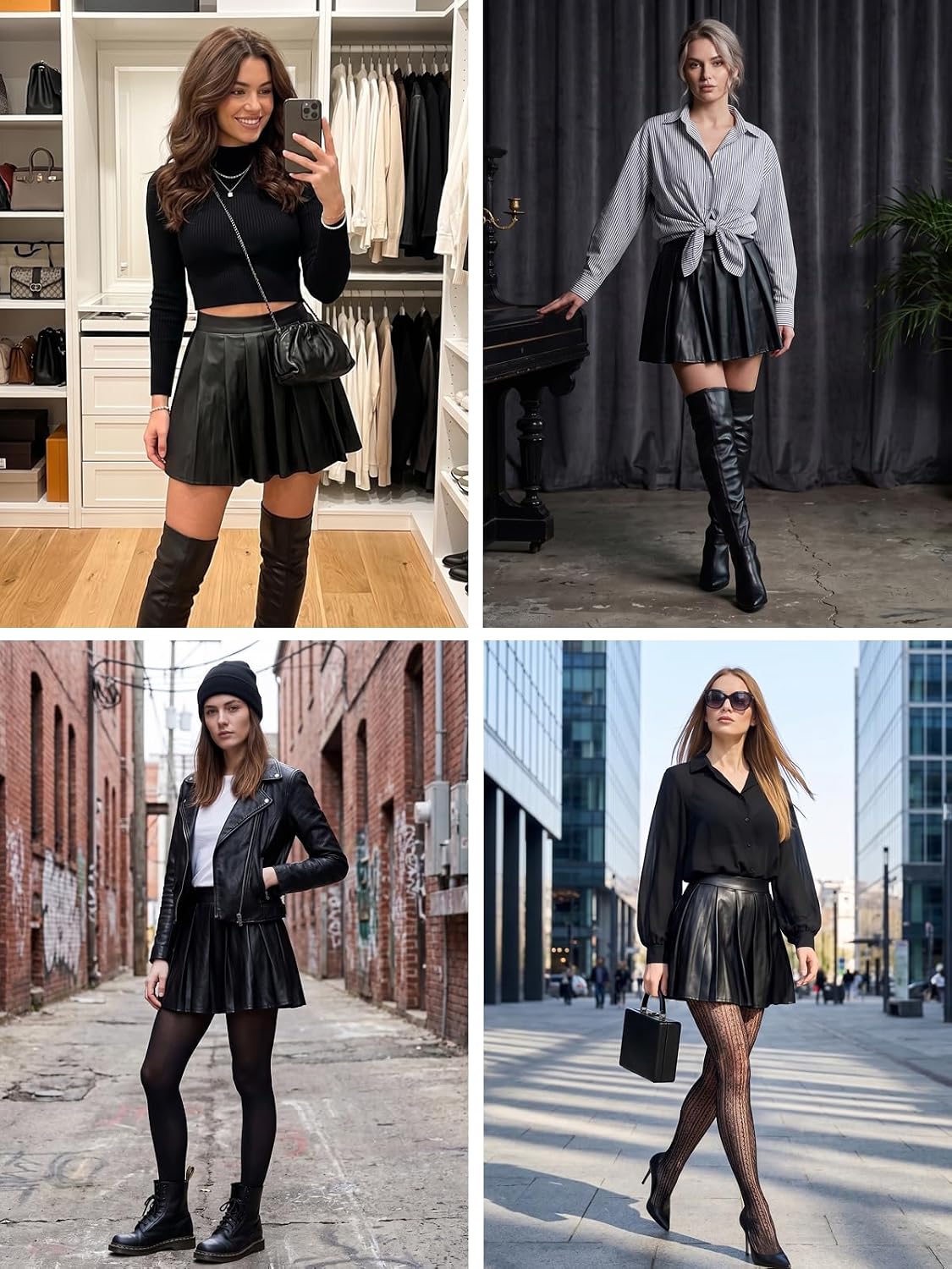 Moon Wood Black Faux Leather Pleated Mini Skort - view 7