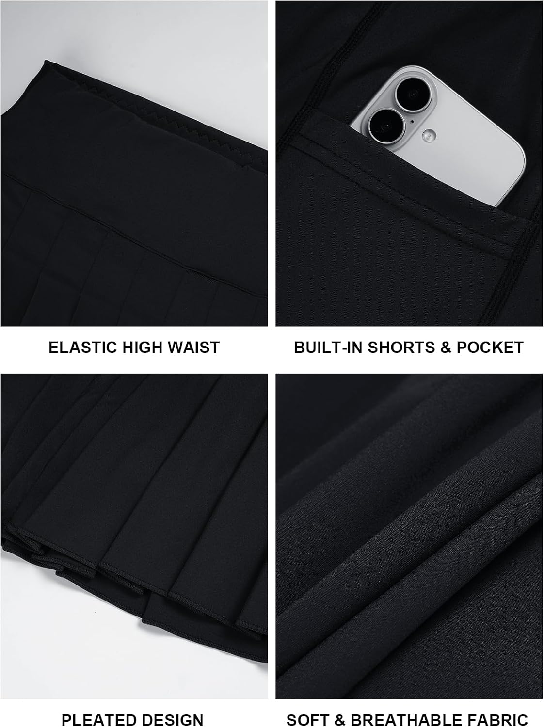 Moon Wood Black Pleated Tennis Skort with Pockets - view 5