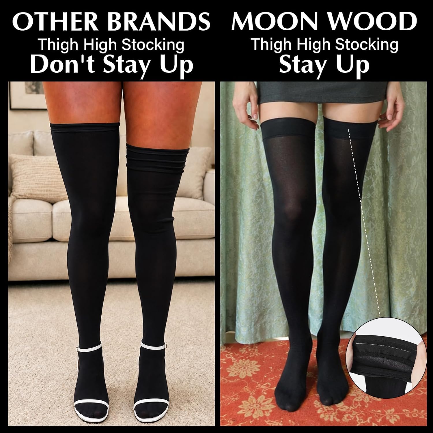 Moon Wood Plus Size Black Thigh High Stockings - view 2