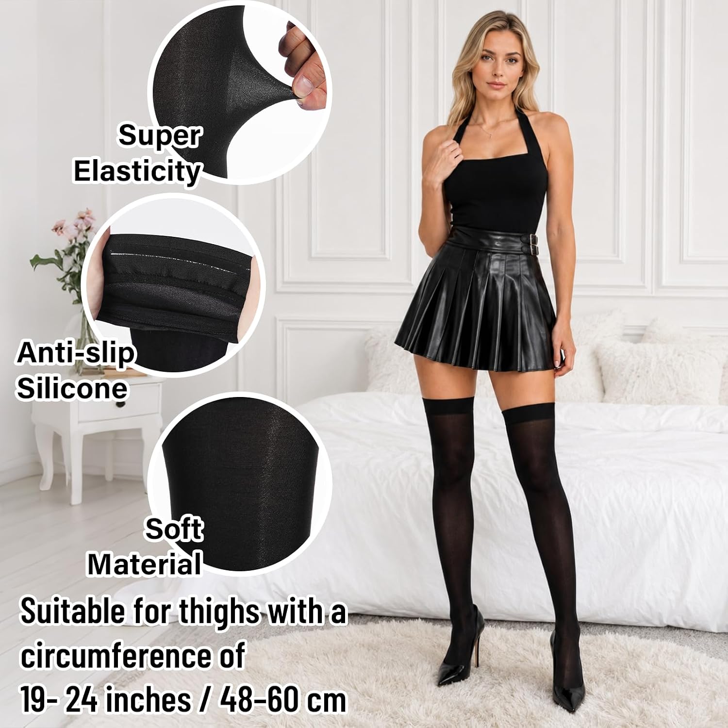 Moon Wood Plus Size Black Thigh High Stockings - view 6