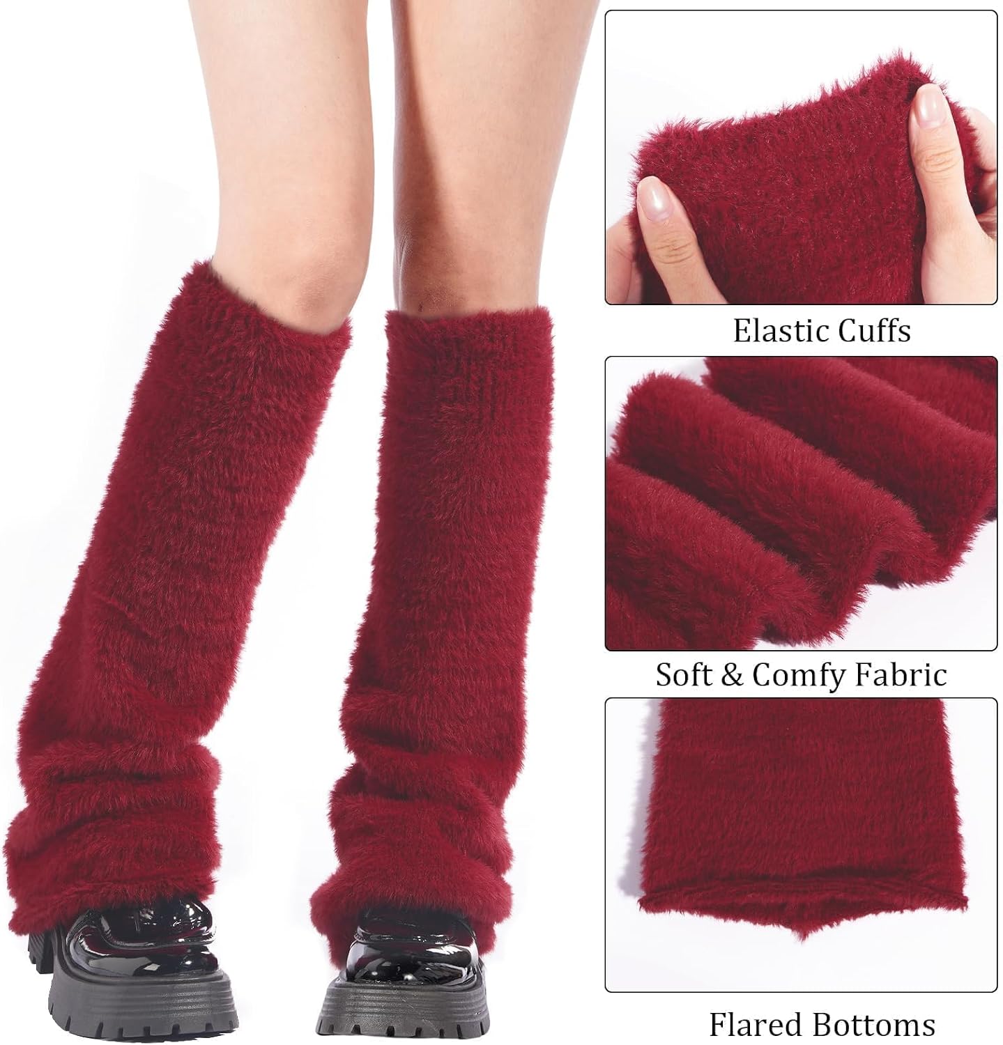 Moon Wood Burgundy Fuzzy Flared Leg Warmers - view 5