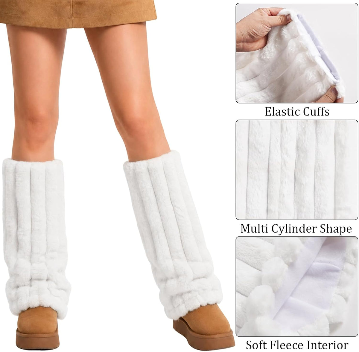 Moon Wood Faux Fur Furry Leg Warmers Fluffy Boot Covers - White - view 6