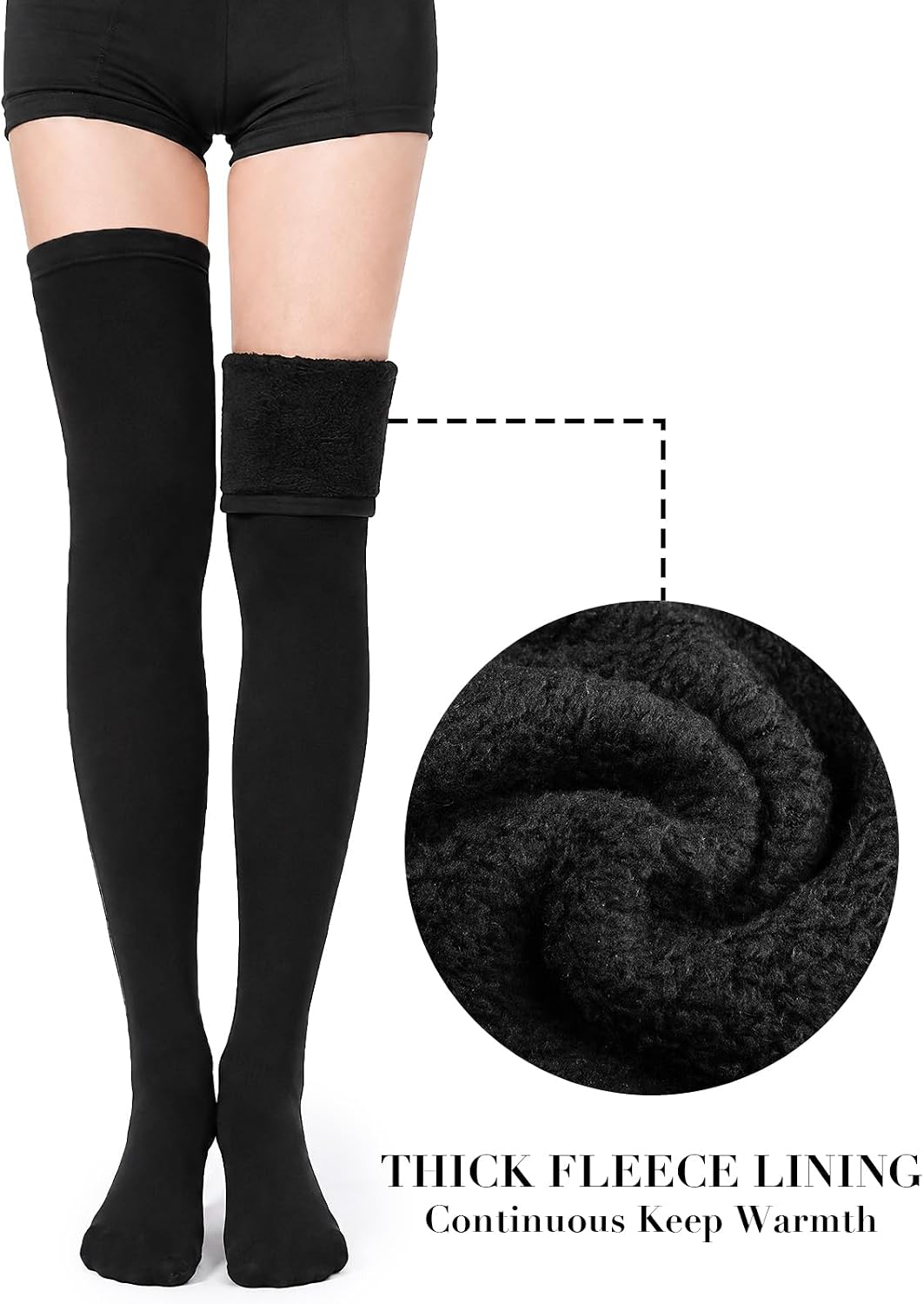 Moon Wood Fleece Lined Thigh High Socks Over the Knee Thick Leg Warmers - Black - view 2