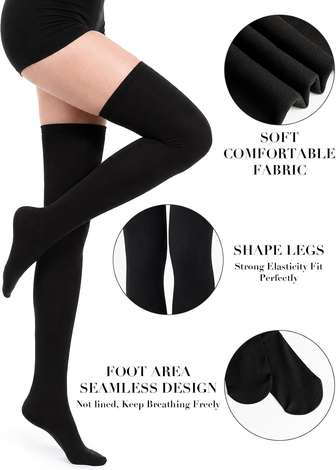 Moon Wood Fleece Lined Thigh High Socks Over the Knee Thick Leg Warmers - Black - view 4