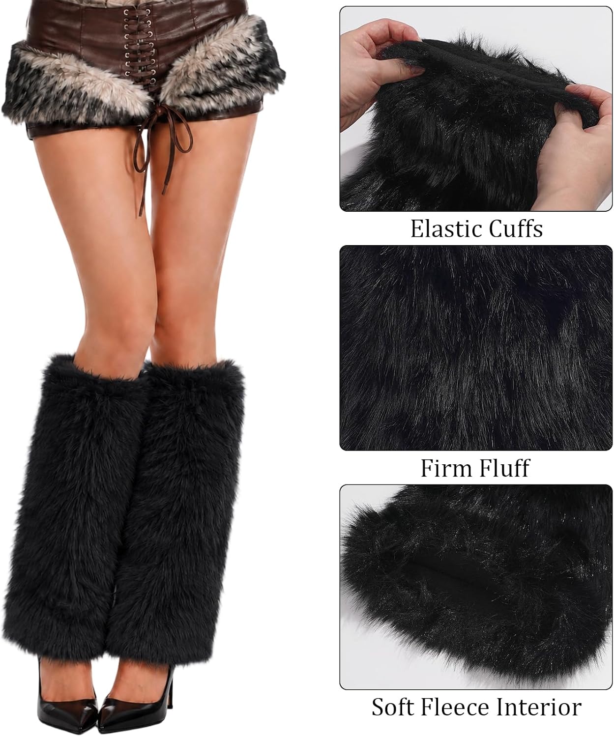 Moon Wood Fuzzy Thick Leg Warmers - Black - view 5