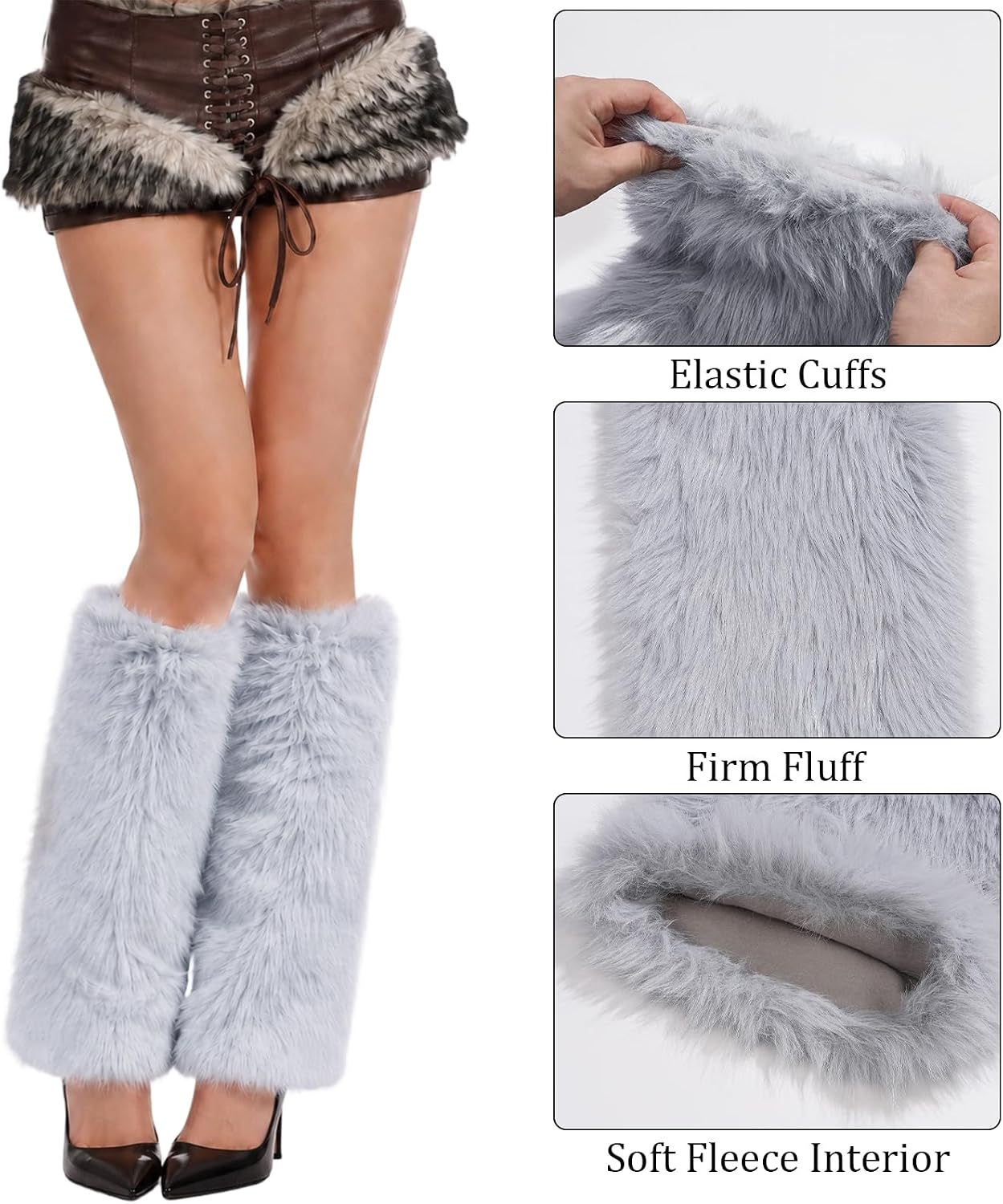 Moon Wood Fuzzy Thick Leg Warmers - Grey - view 5