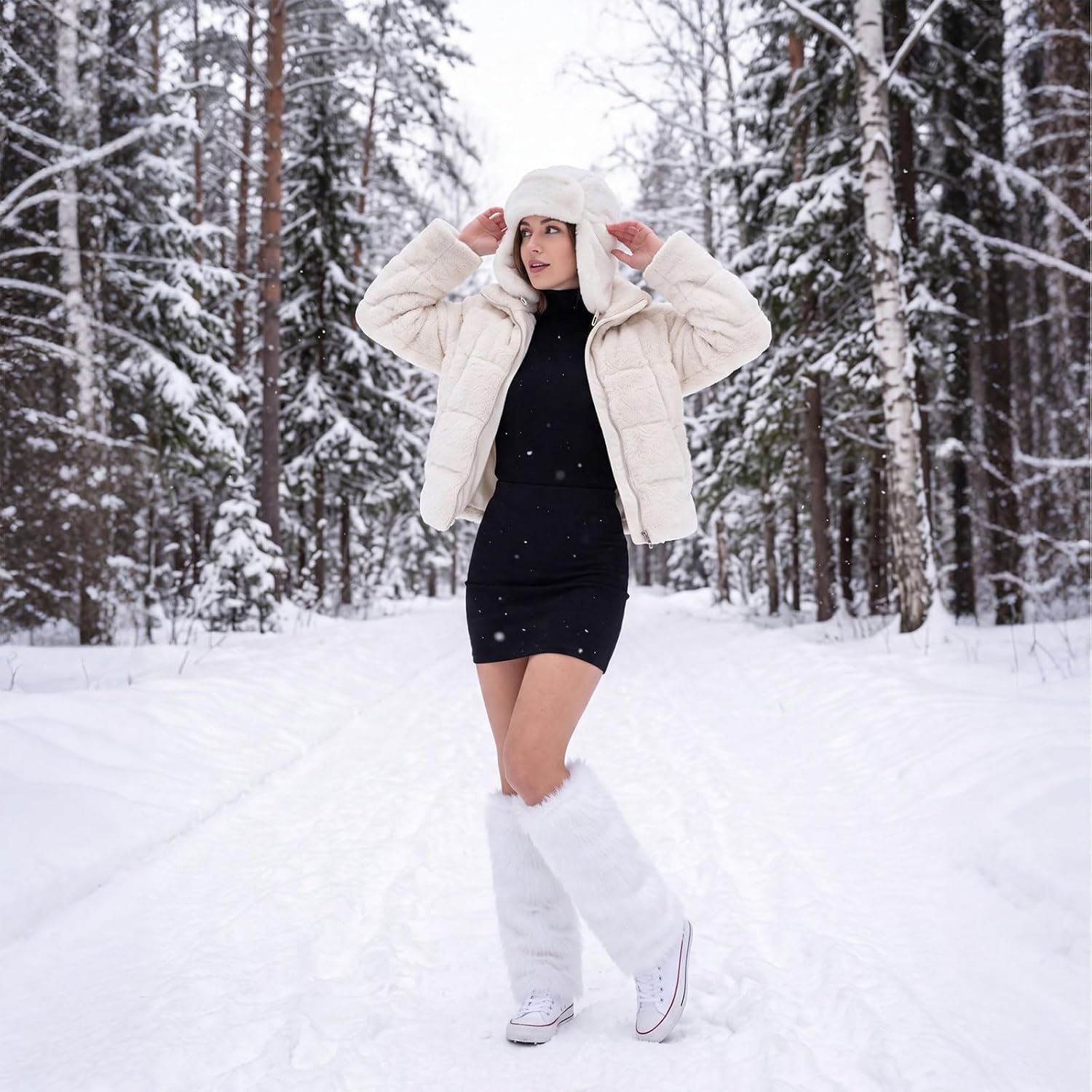 Moon Wood Fuzzy Thick Leg Warmers - White - view 3