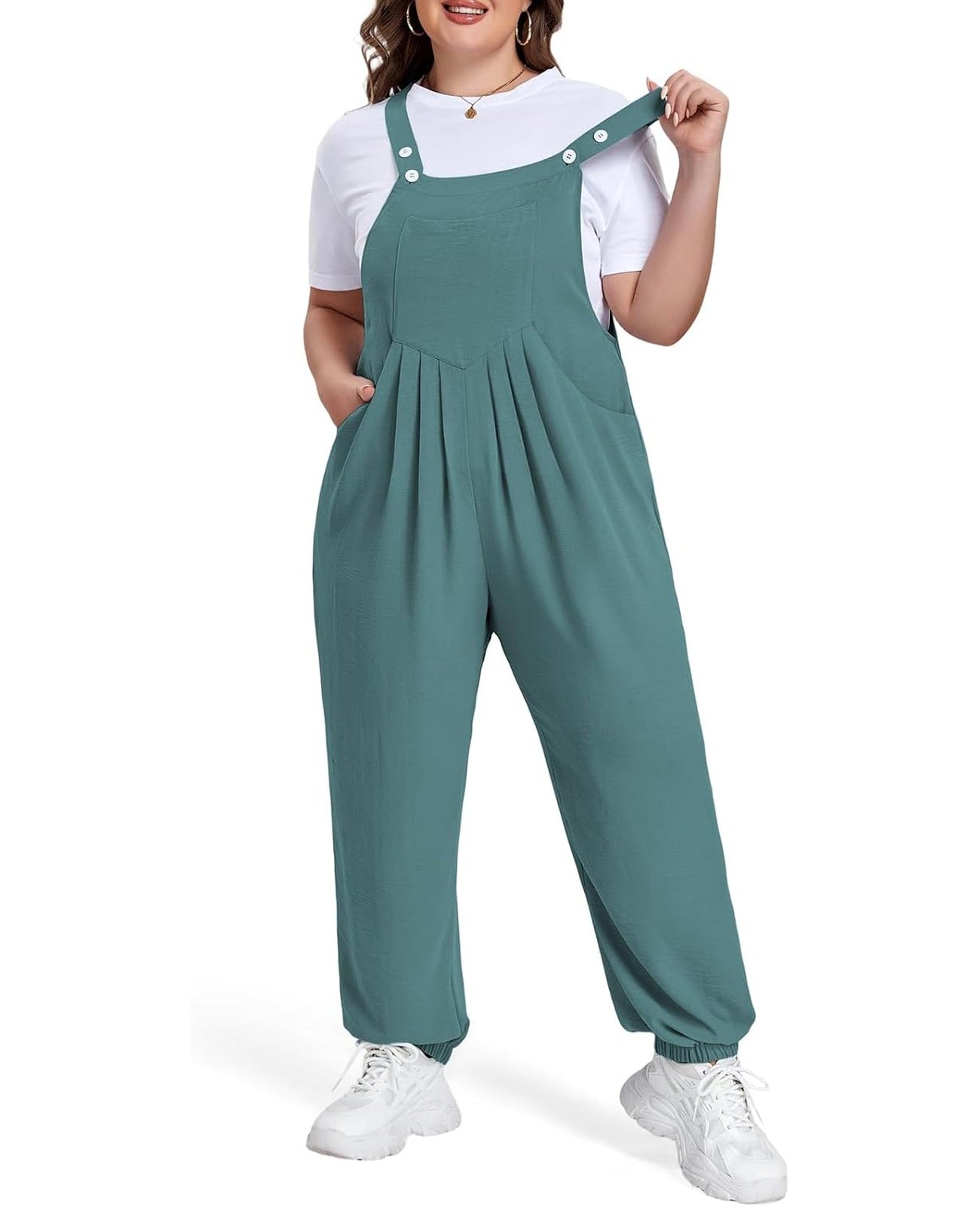 Moon Wood Plus Size Green Blue Overalls - view 1