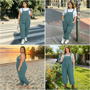 Moon Wood Plus Size Green Blue Overalls - view 2