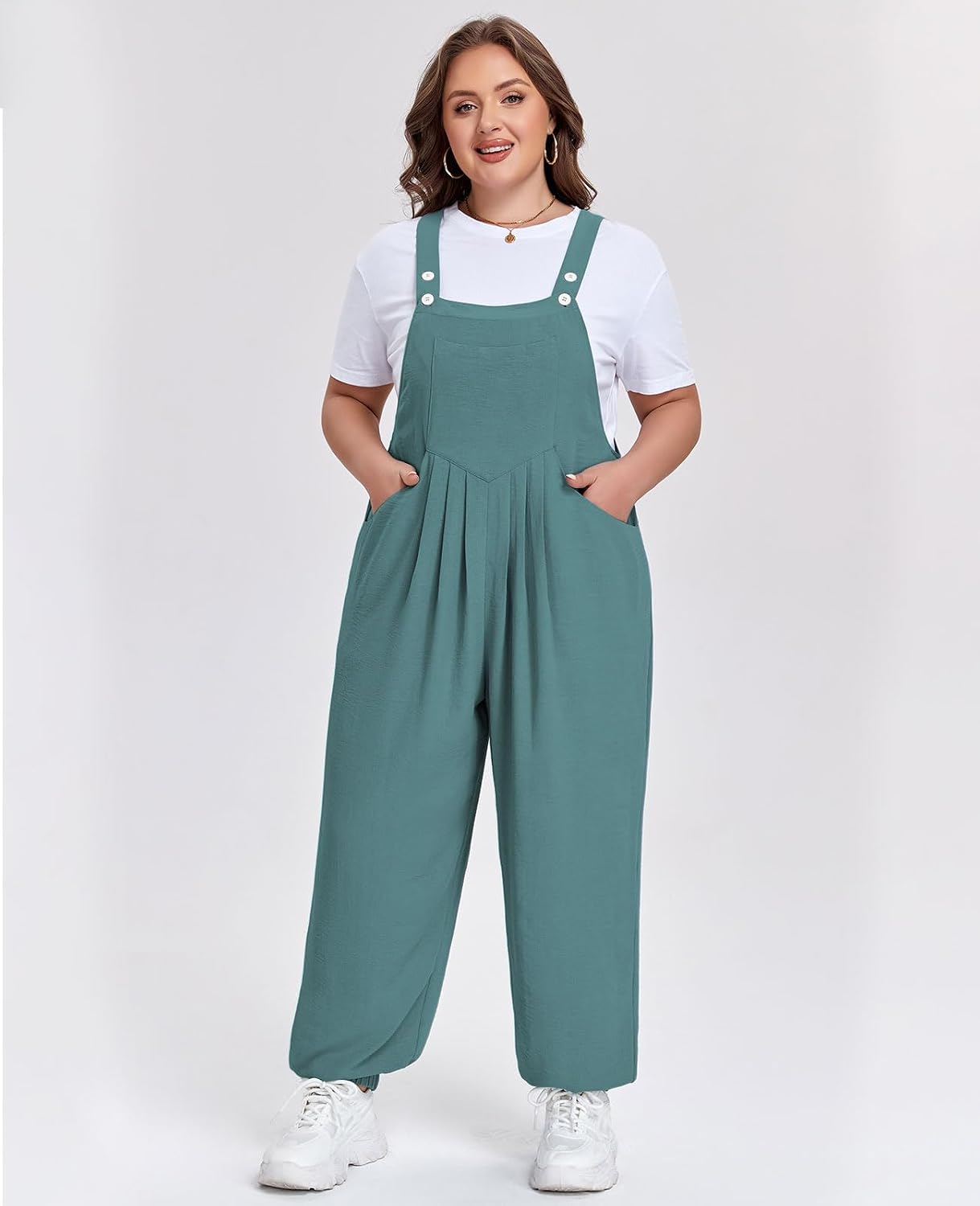 Moon Wood Plus Size Green Blue Overalls - view 4