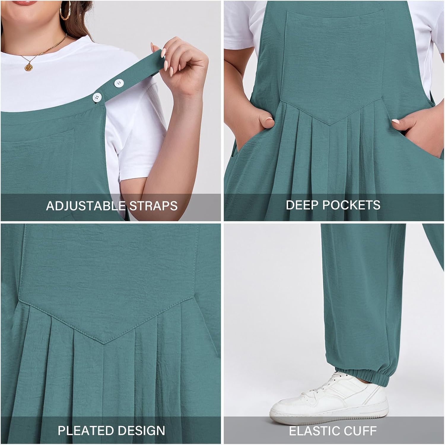 Moon Wood Plus Size Green Blue Overalls - view 5