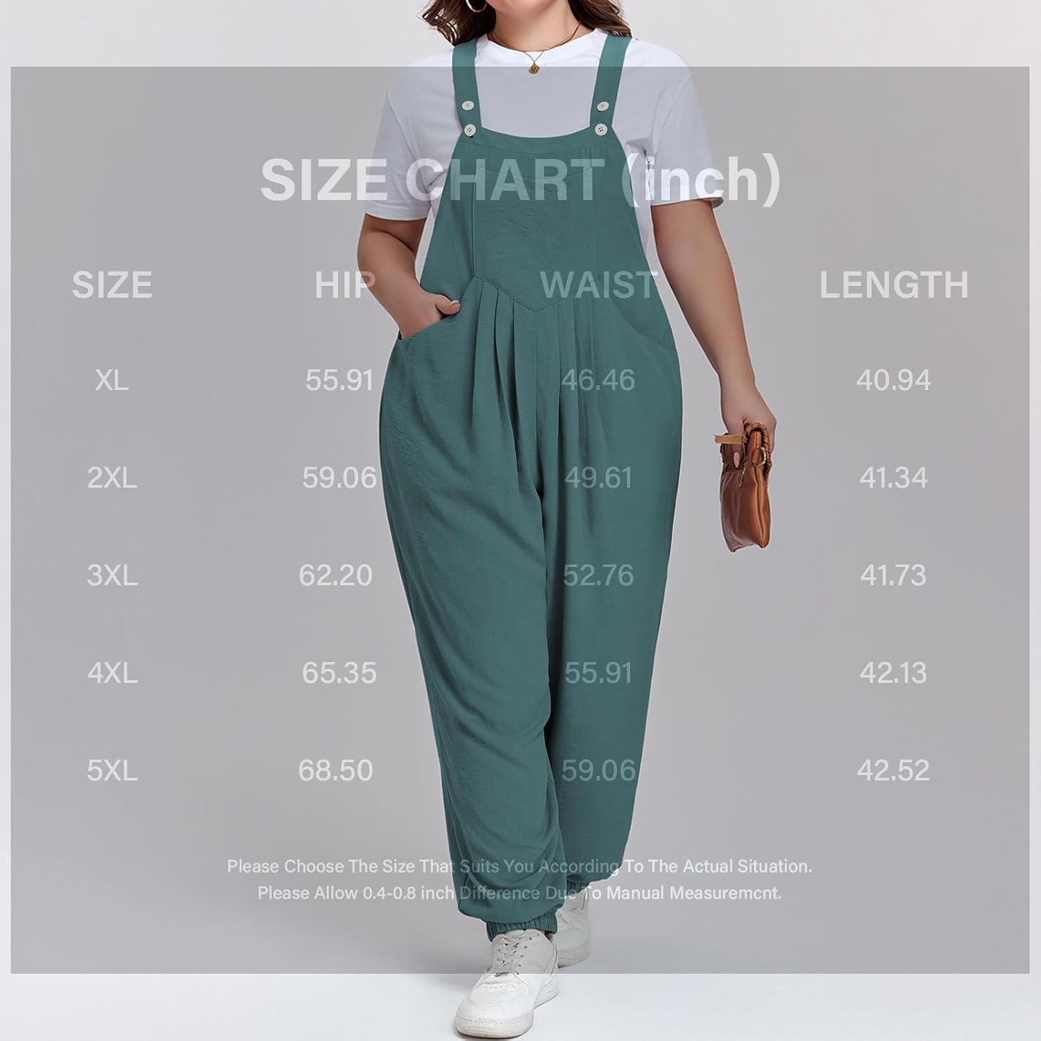 Moon Wood Plus Size Green Blue Overalls - view 6