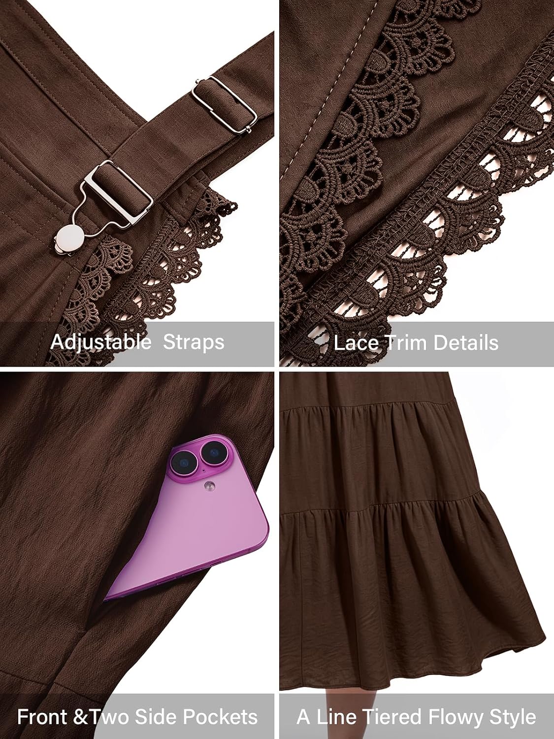 Moon Wood Coffee Lace Overall Dress - view 4