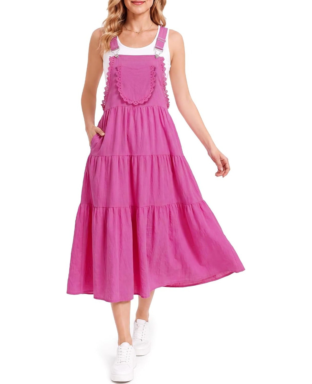 Moon Wood Hot Pink Lace Overall Dress - view 1