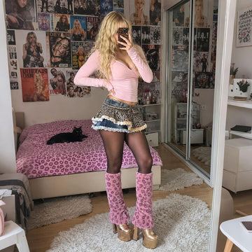 Moon Wood Leg Warmers for Women& Girls Y2K Kawaii Leopard Fluffy Fuzzy Leg Warmers - Pink Leopard