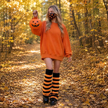 Moon Wood Leg Warmers Y2K for Girls Women Kawaii Harajuku Flared Knitted Leg Warmer Rave Goth Cute Lolita Socks for Halloween - Black & Orange