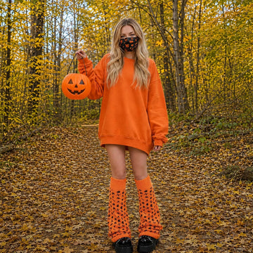 Moon Wood Leg Warmers Y2K for Girls Women Kawaii Harajuku Flared Knitted Leg Warmer Rave Goth Cute Lolita Socks for Halloween - Orange Skull