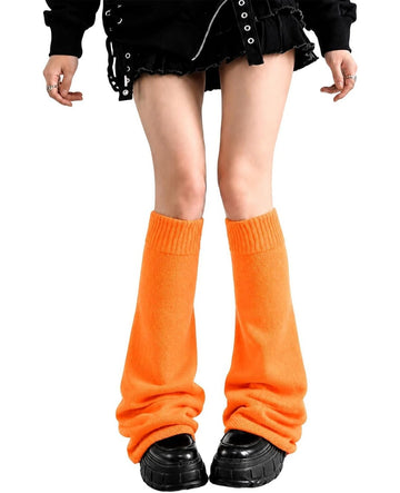 Moon Wood Leg Warmers Y2K for Girls Women Kawaii Harajuku Flared Knitted Leg Warmer Rave Goth Cute Lolita Socks for Halloween - Thick Orange