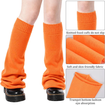 Moon Wood Leg Warmers Y2K for Girls Women Kawaii Harajuku Flared Knitted Leg Warmer Rave Goth Cute Lolita Socks for Halloween - Thick Orange