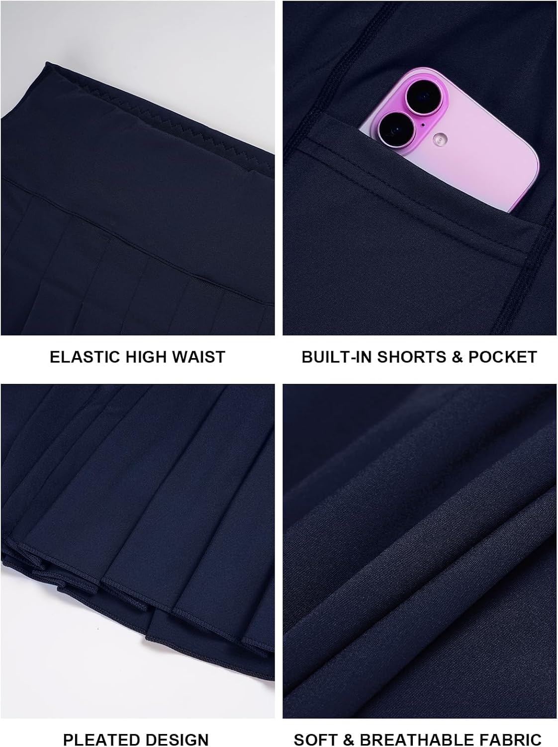 Moon Wood Navy Pleated Tennis Skort with Pockets - view 5