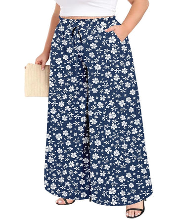 Moon Wood Plus Size Navy & White Floral Wide Leg Pants - view 1