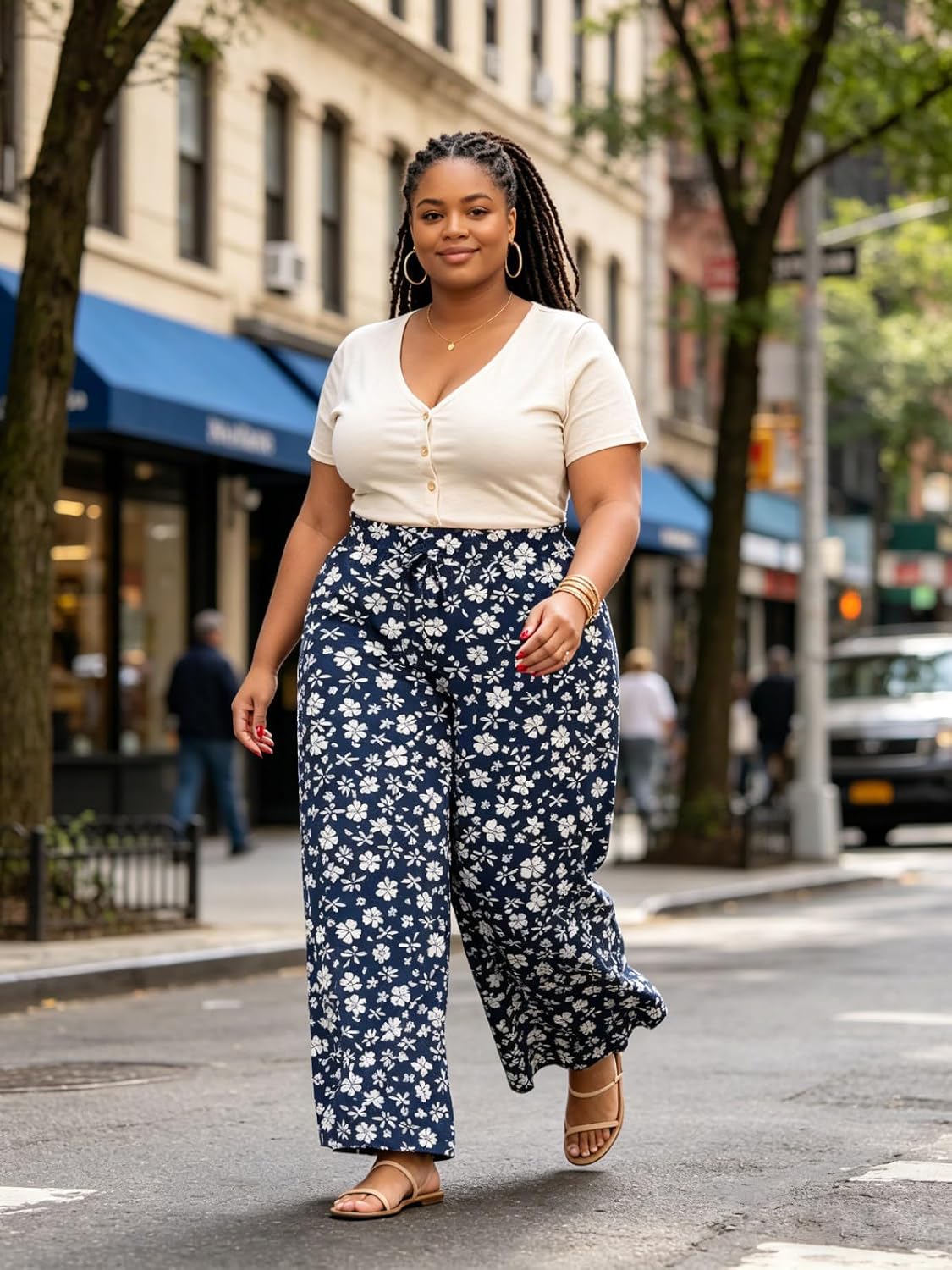 Moon Wood Plus Size Navy & White Floral Wide Leg Pants - view 3