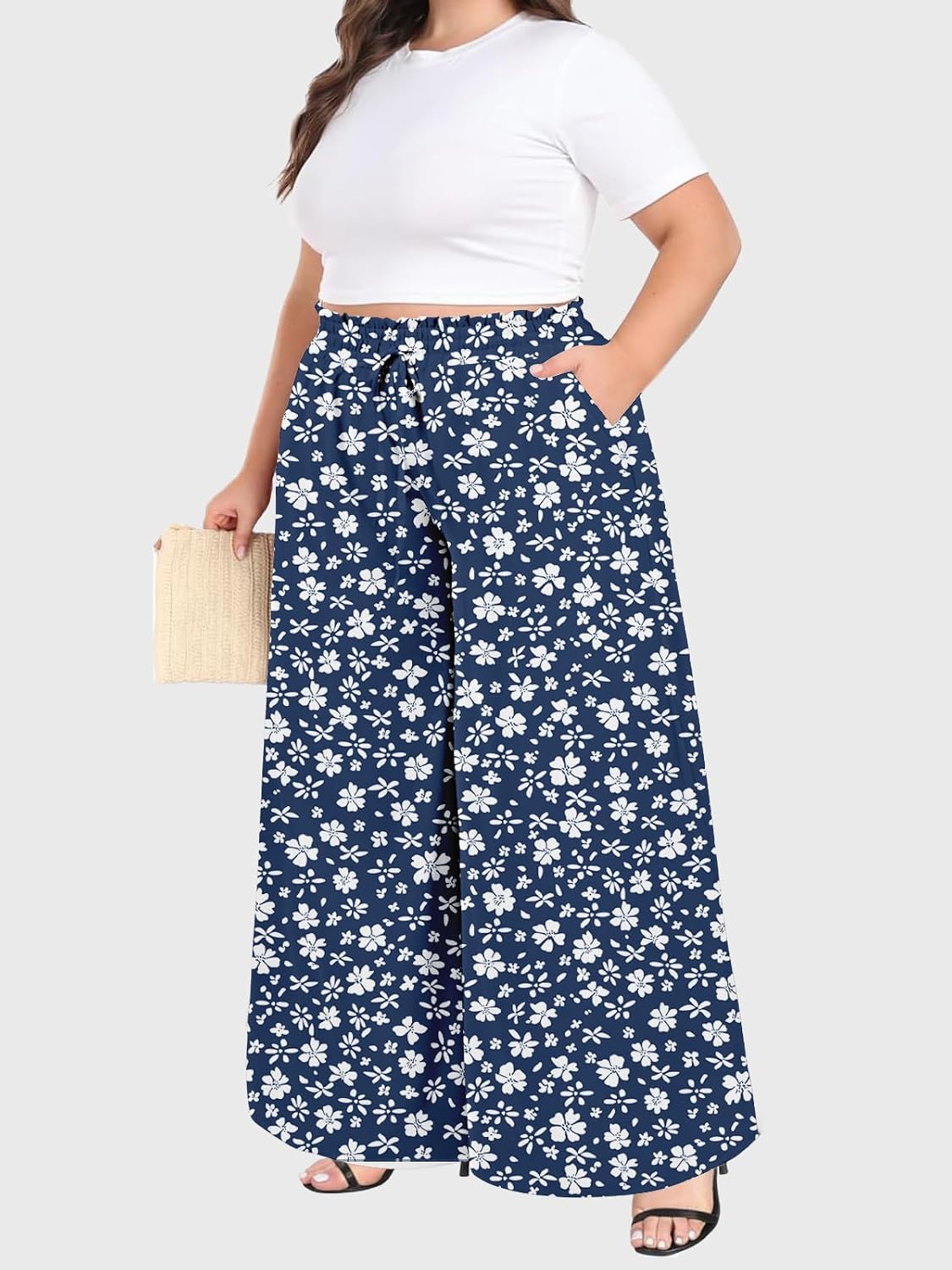 Moon Wood Plus Size Navy & White Floral Wide Leg Pants - view 5