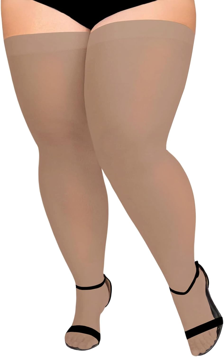 Nude opaque thigh-high stockings with non-slip top band