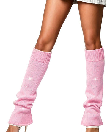 Pink rhinestone leg warmers with slouchy, flared cuffs