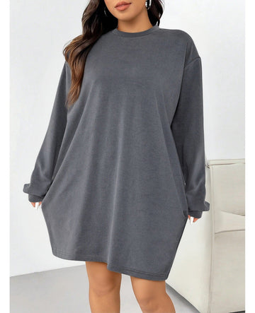 Bulk Plus Size Autumn Winter Casual Dress For Women Gray Crew Neck Long 45 Pcs view 1
