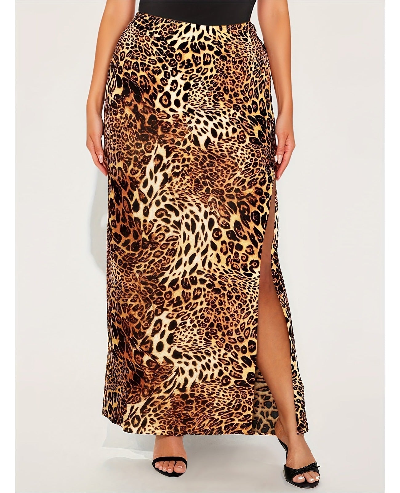 Bulk Plus Size Skirt Leopard Spice Split Autumn High Waist Satin For Daily 55 Pcs view 1