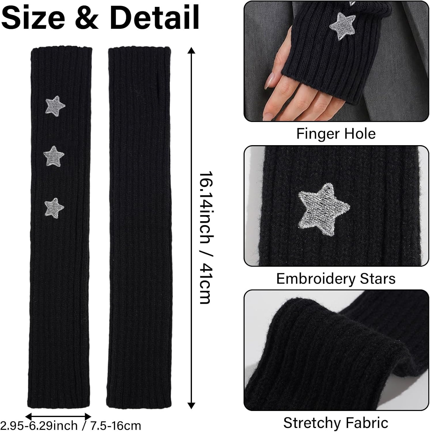 Moon Wood Plus Size Black grey Star Kawaii Harajuku Arm Warmers - view 6