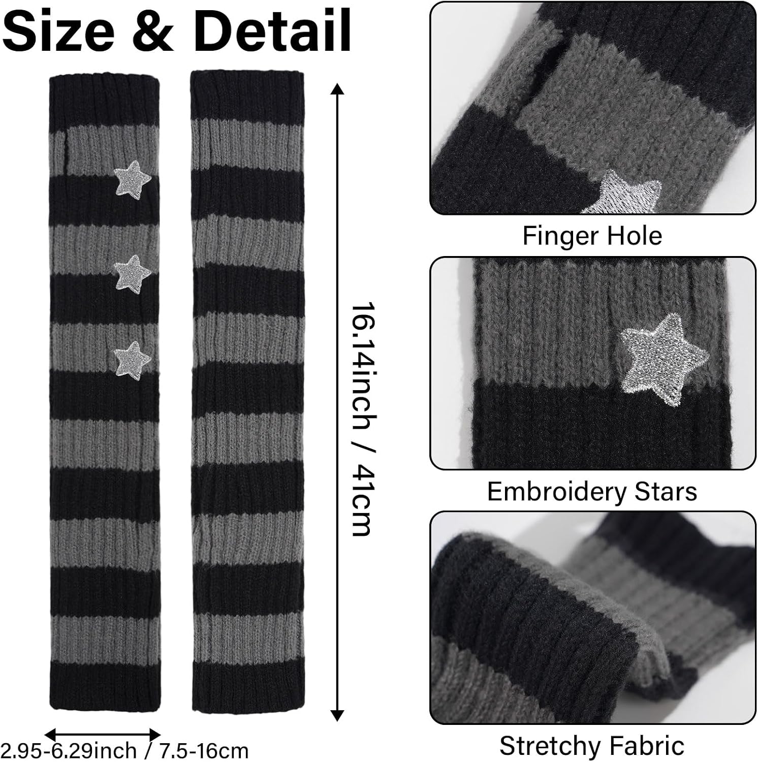Moon Wood Plus Size Grey grey Star Kawaii Harajuku Arm Warmers - view 6