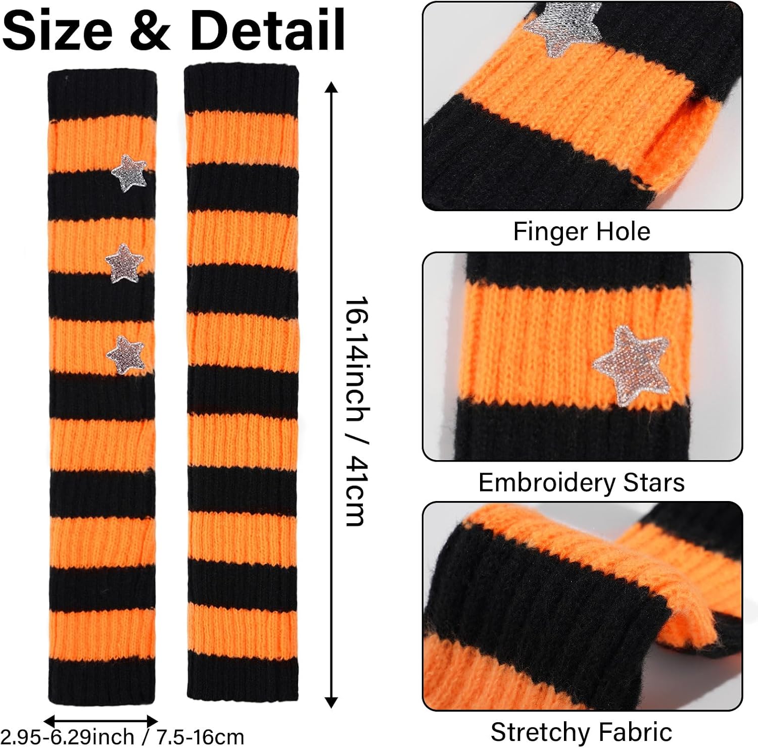 Moon Wood Plus Size Orange grey Star Kawaii Harajuku Arm Warmers - view 6