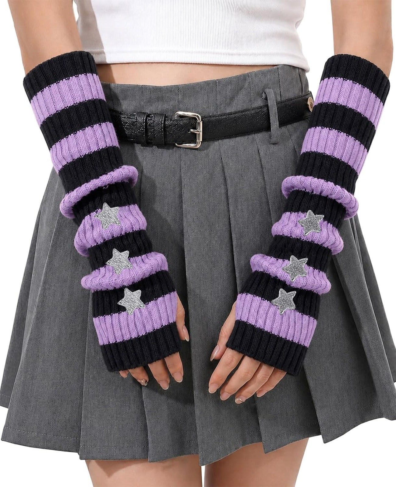 Moon Wood Plus Size Purple grey Star Kawaii Harajuku Arm Warmers - view 1