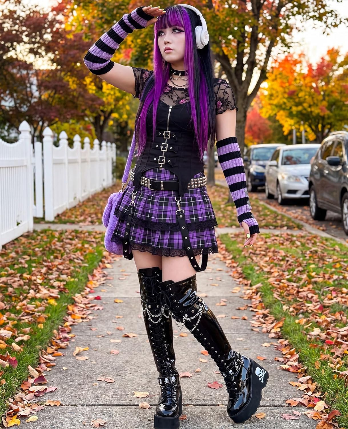 Moon Wood Plus Size Purple grey Star Kawaii Harajuku Arm Warmers - view 2