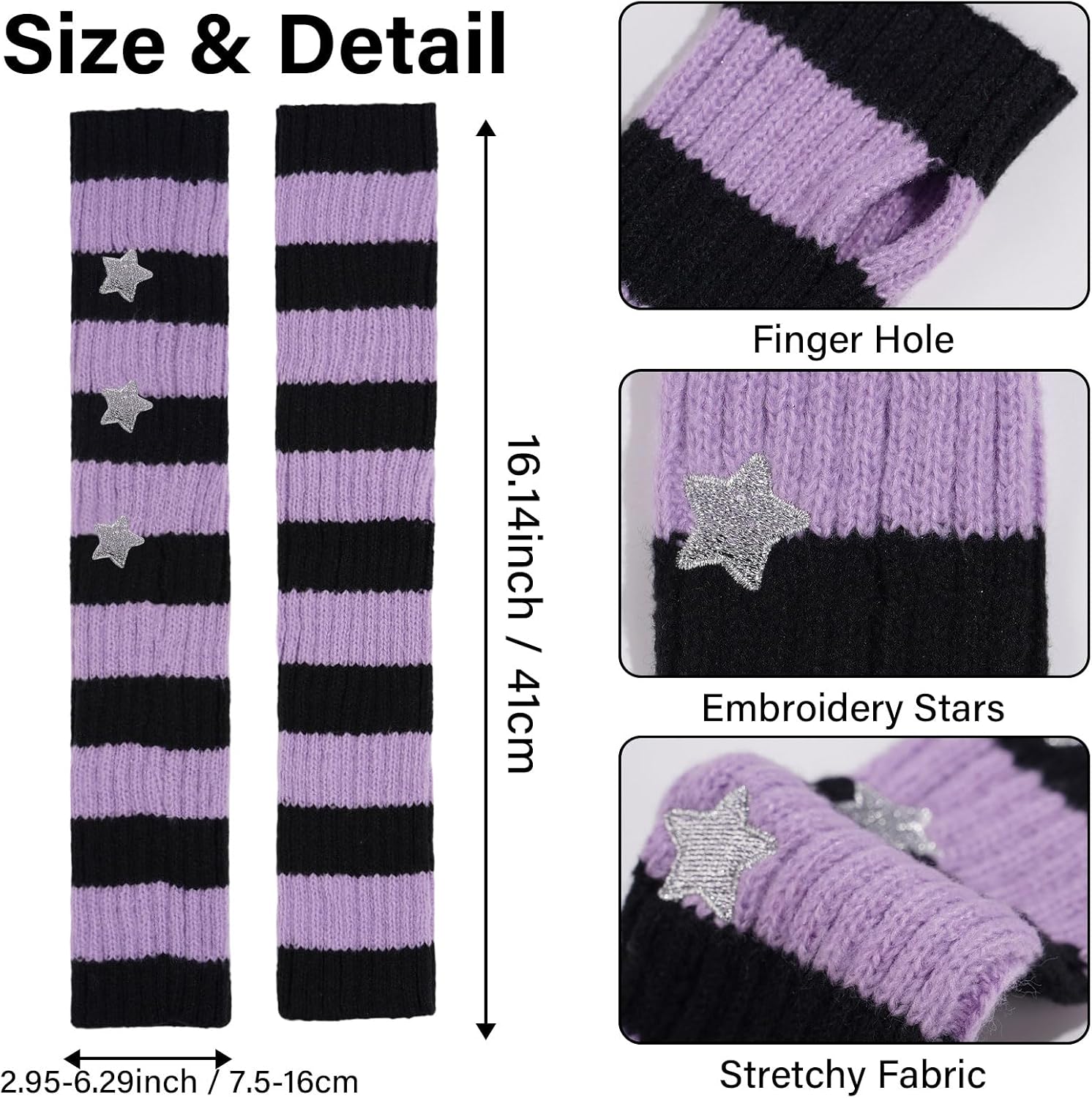 Moon Wood Plus Size Purple grey Star Kawaii Harajuku Arm Warmers - view 6