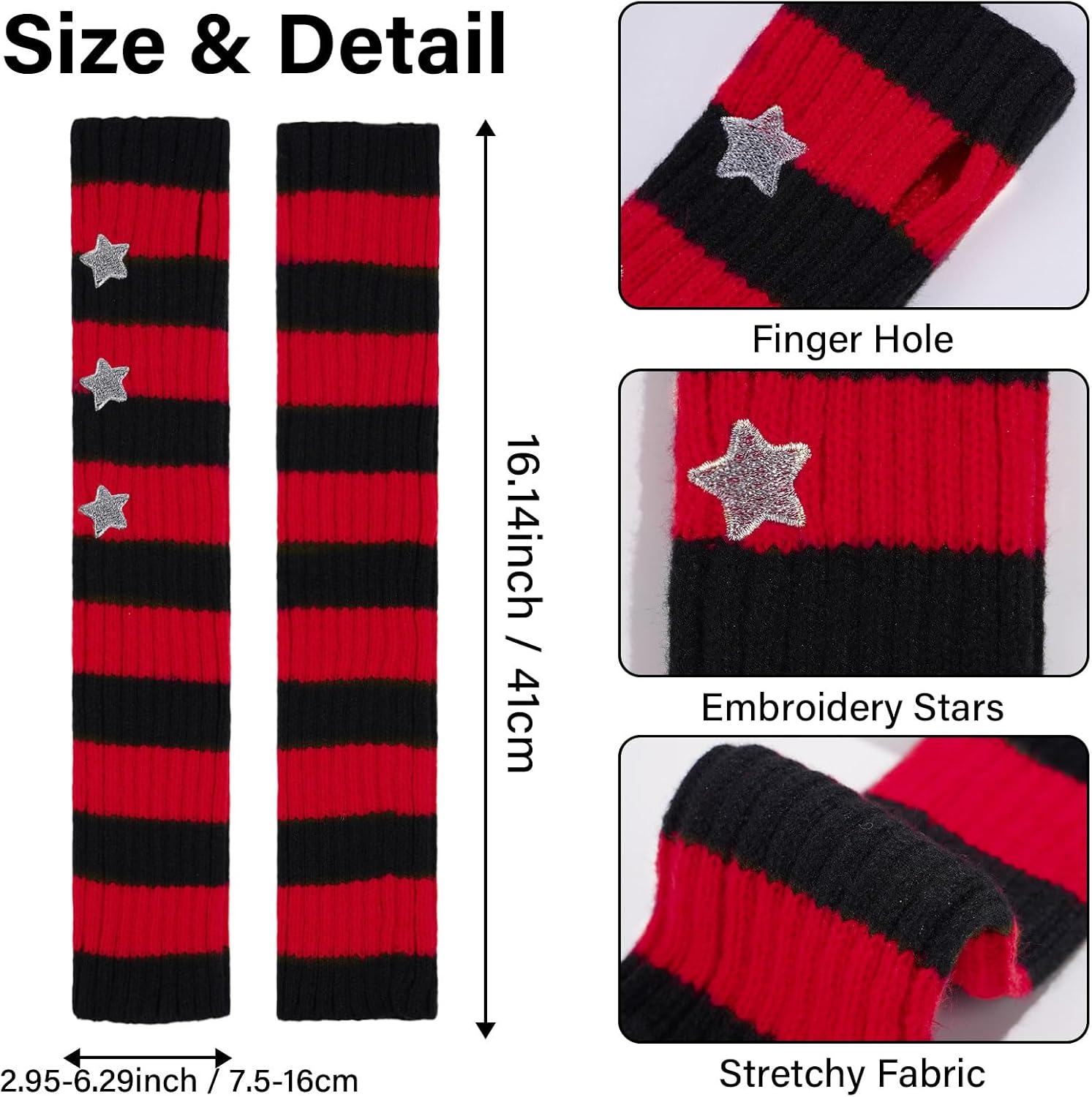 Moon Wood Plus Size Red grey Star Kawaii Harajuku Arm Warmers - view 6