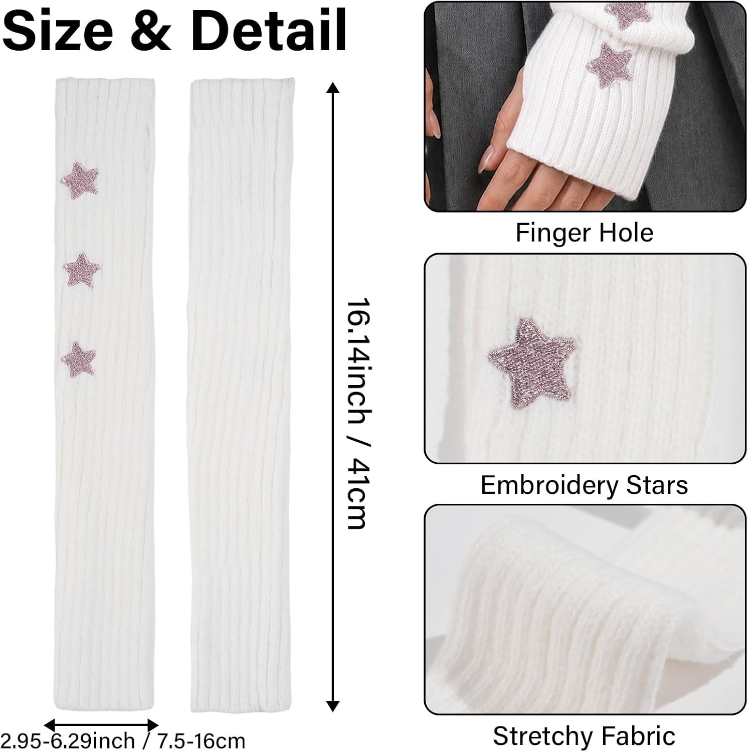 Moon Wood Plus Size White pink Star Kawaii Harajuku Arm Warmers - view 6