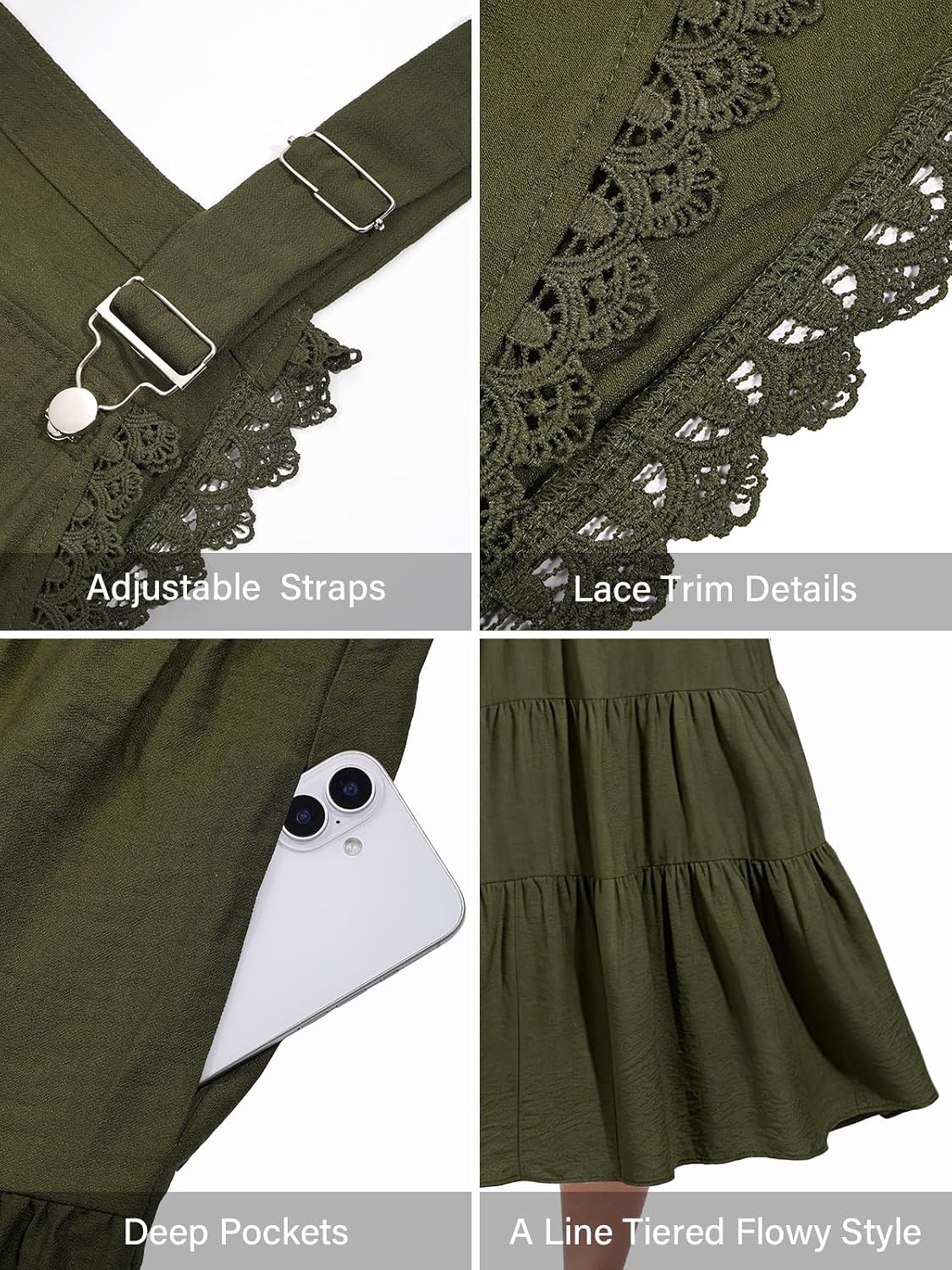 Moon Wood Plus Size Army Green Overall Dress with Pockets - view 4