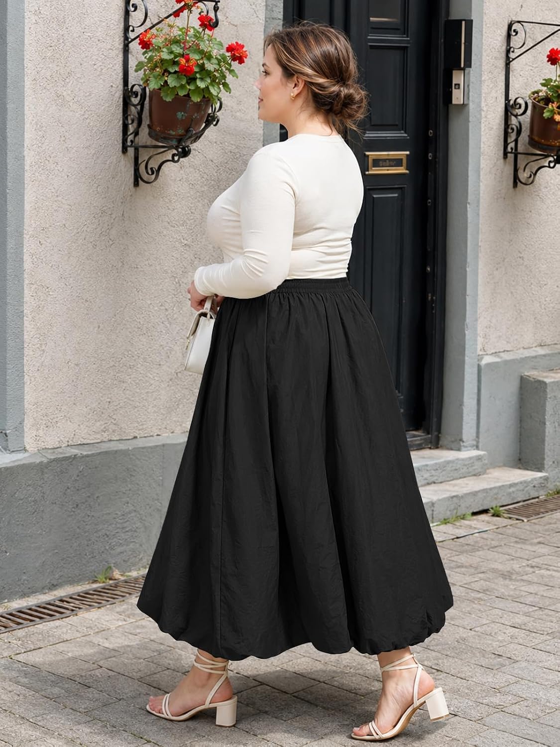 Moon Wood Plus Size Bubble Maxi Skirt with Pockets Puffy Hemline - Black - view 4