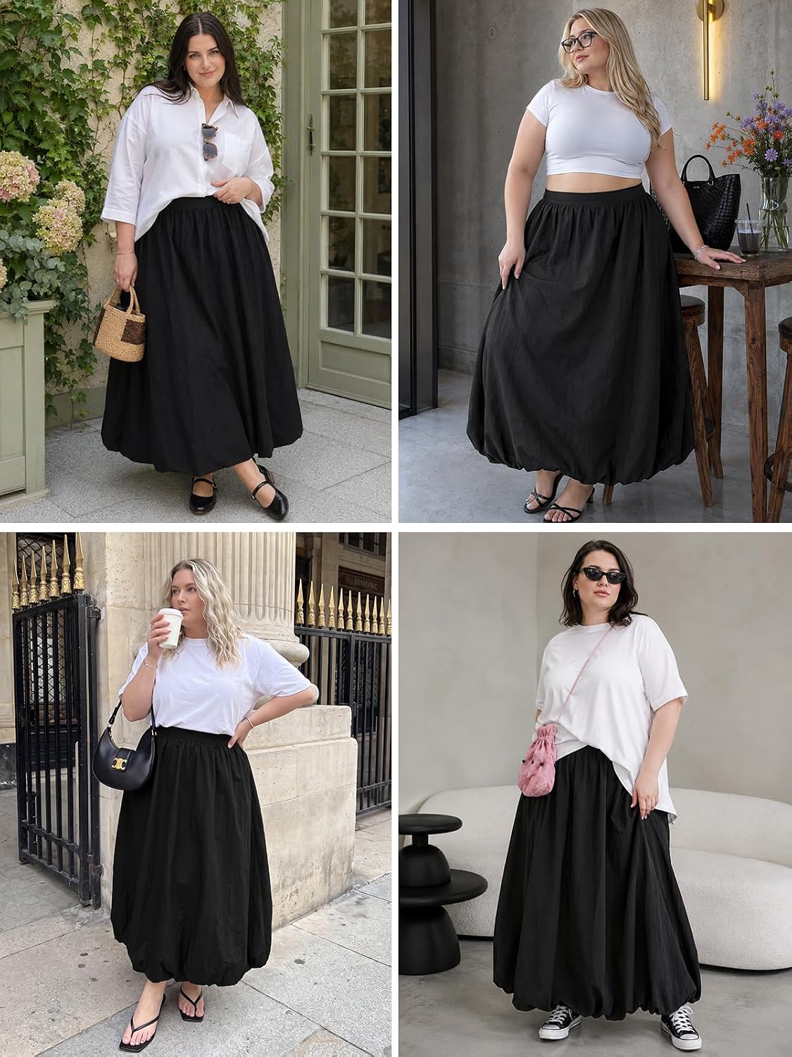 Moon Wood Plus Size Bubble Maxi Skirt with Pockets Puffy Hemline - Black - view 6